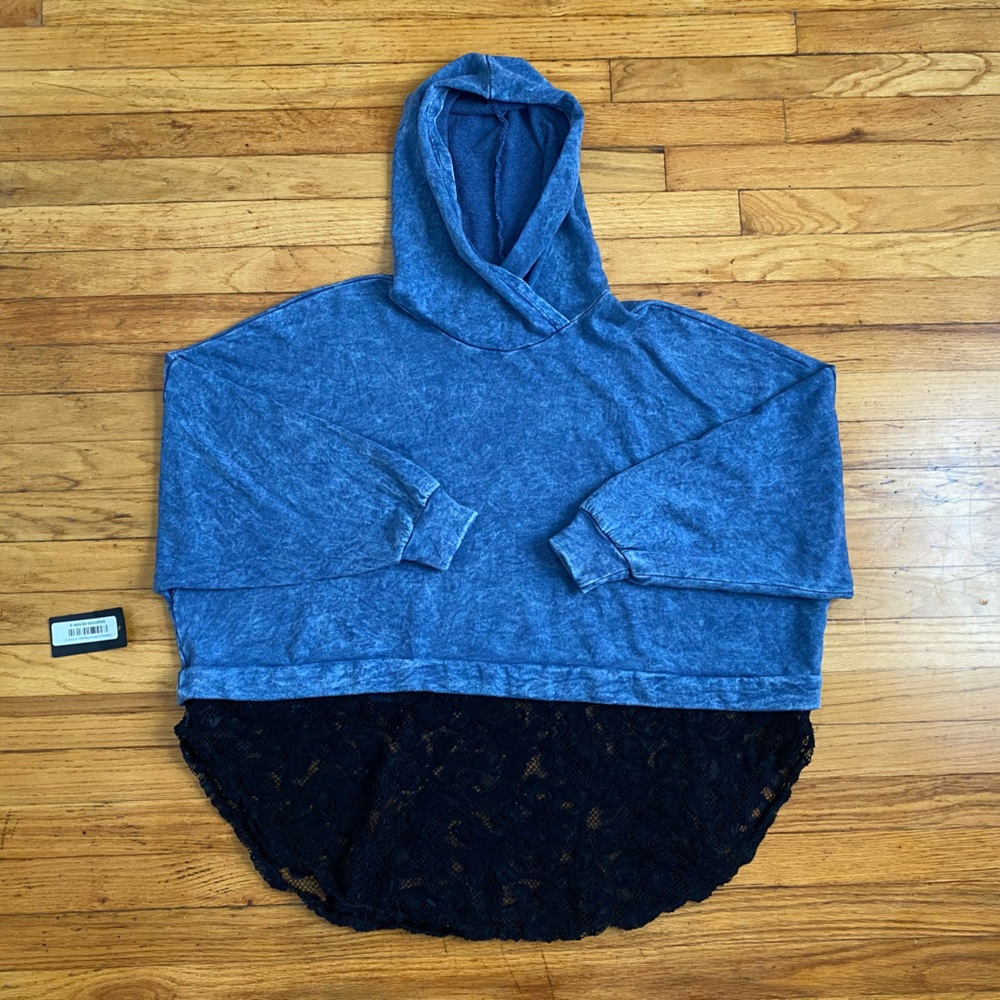 Blue Denim Hoodie Women's XXL Lace Oversized NWT Retail $52